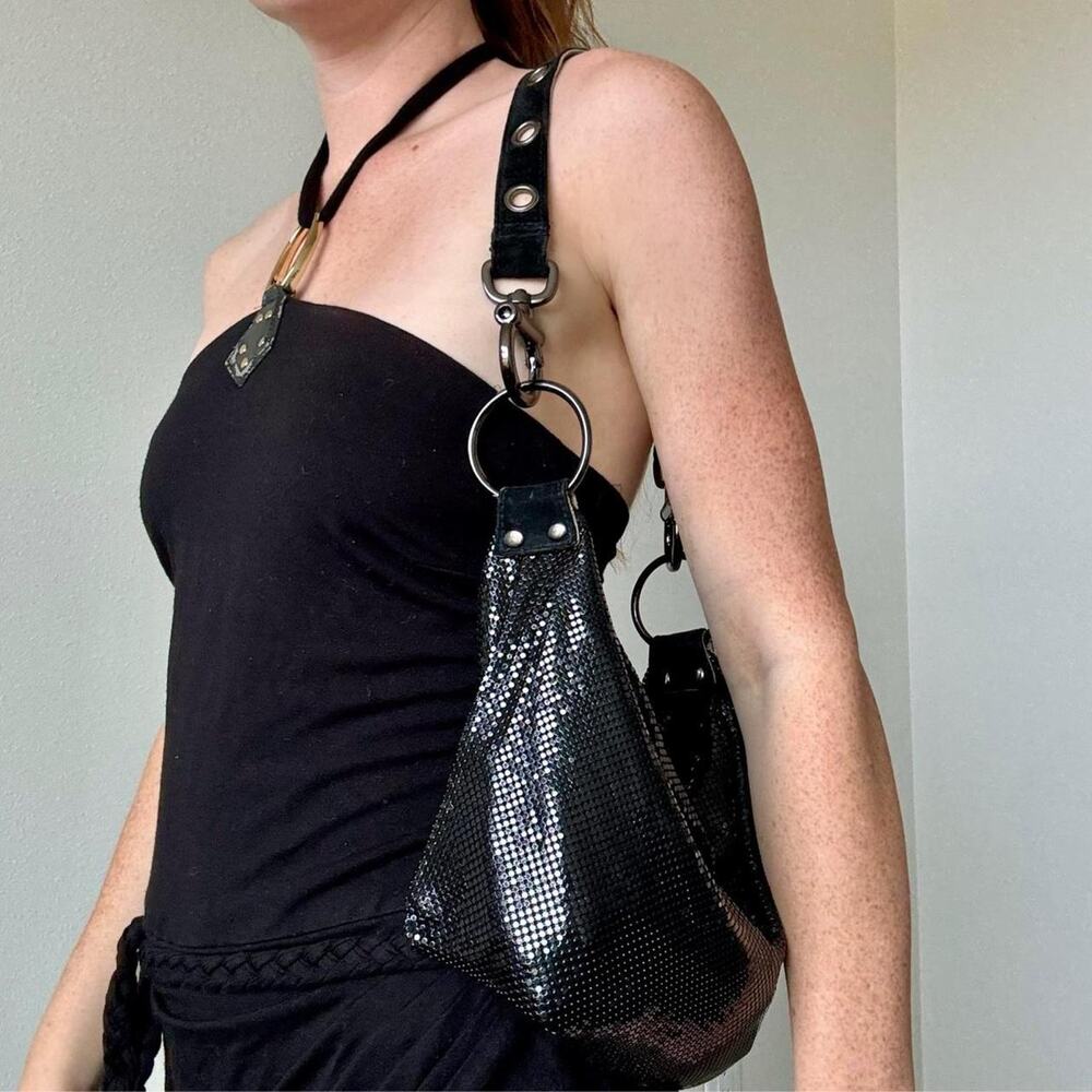 Whiting and davis black chainmail mesh purse with grommets